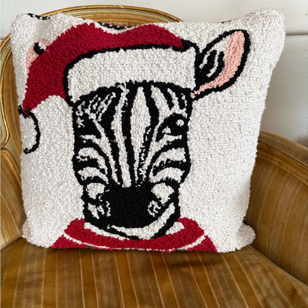 Festive Zebra Holiday Pillow - Red and White